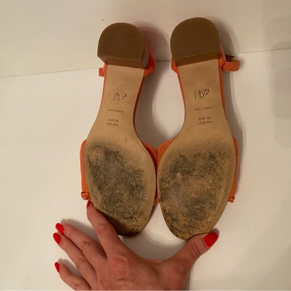 DIANE VON FURSTENBERG SANDALS BLOCK HEELS PEACH CORAL SUEDE LEATHER - Picture 12 of 13